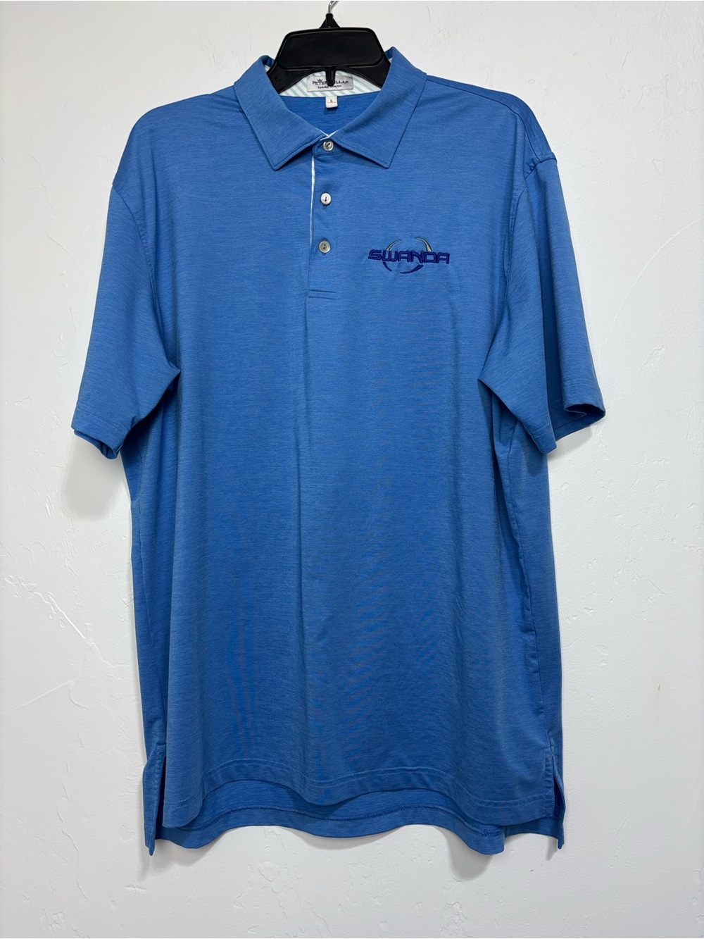 Peter Millar Summer Comfort Blue Solid Stretch Polo Men's L Short Sleeve Logo